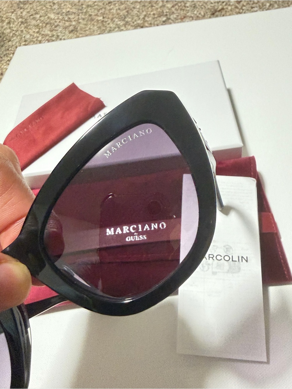 Marciano by Guess Women's Black Cat-Eye Sunglasses with Purple Lenses - Picture 8 of 9